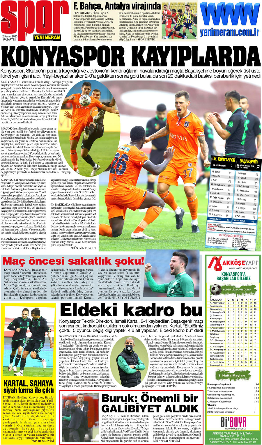 2 Kasım 2020 Yeni Meram Gazetesi