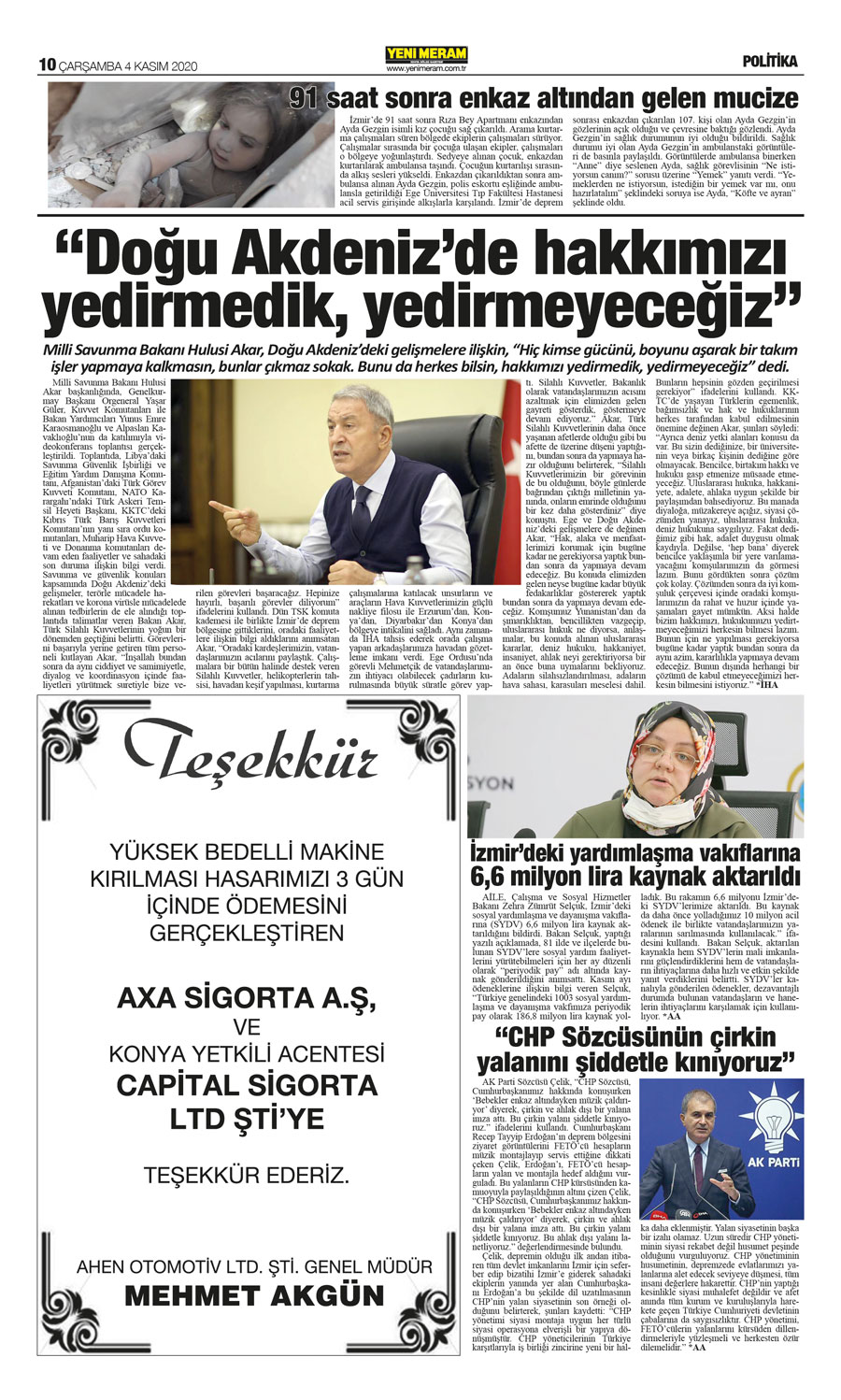 4 Kasım 2020 Yeni Meram Gazetesi