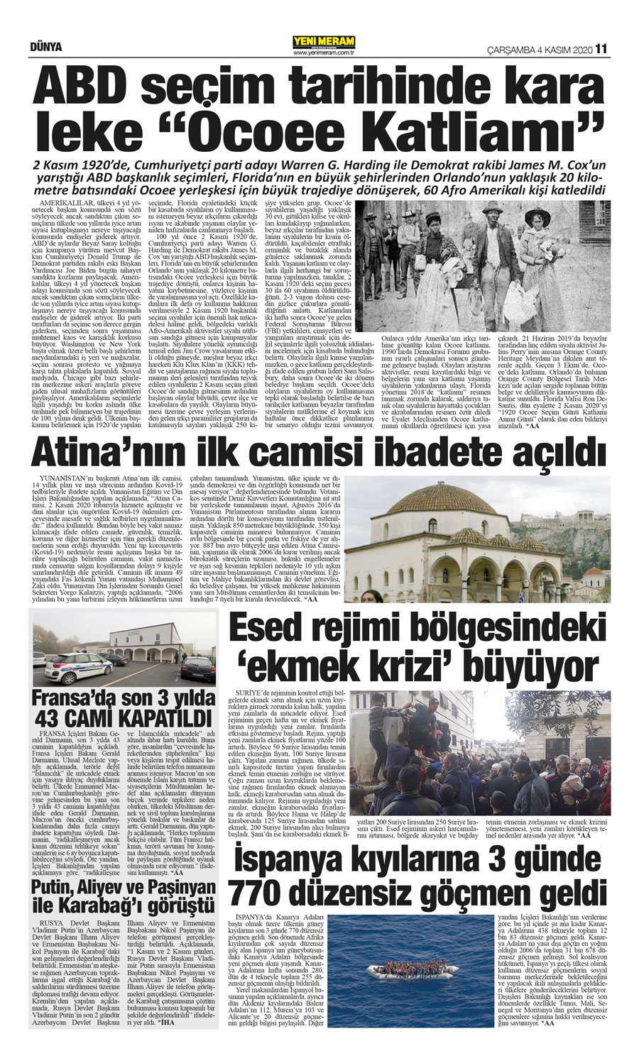 4 Kasım 2020 Yeni Meram Gazetesi