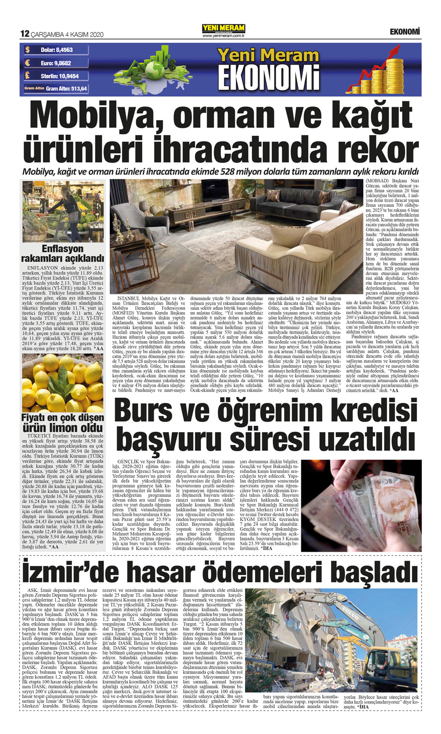 4 Kasım 2020 Yeni Meram Gazetesi