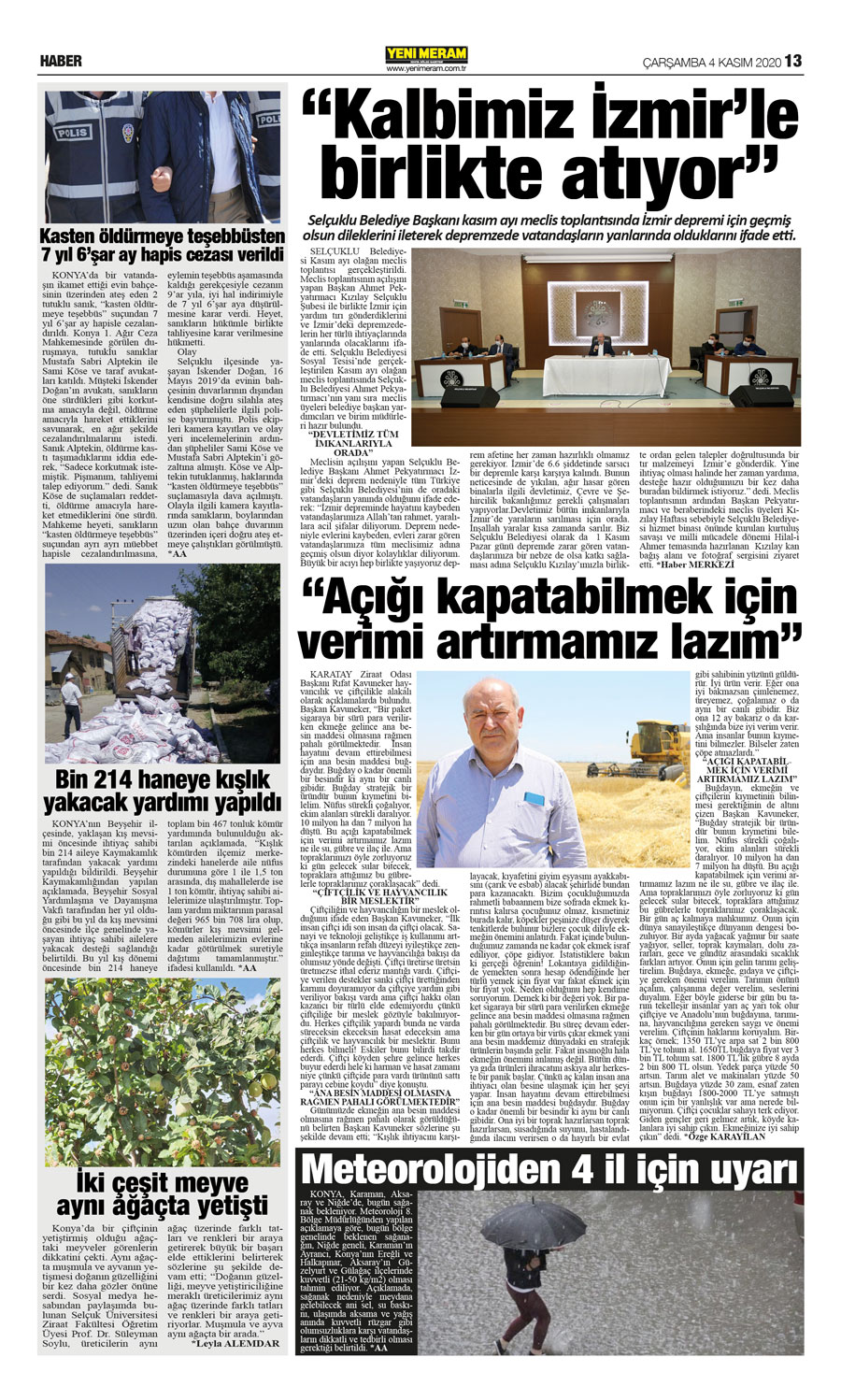 4 Kasım 2020 Yeni Meram Gazetesi