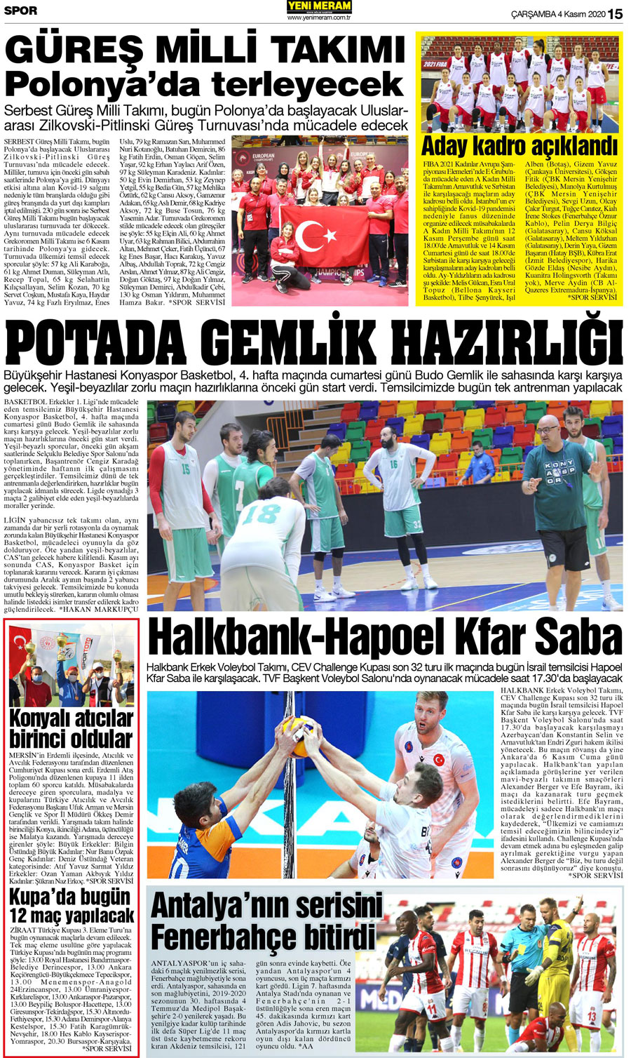 4 Kasım 2020 Yeni Meram Gazetesi