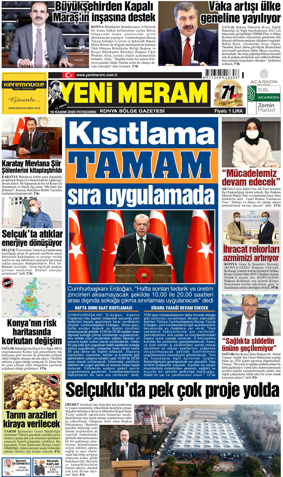 19 Kasım 2020 Yeni Meram Gazetesi