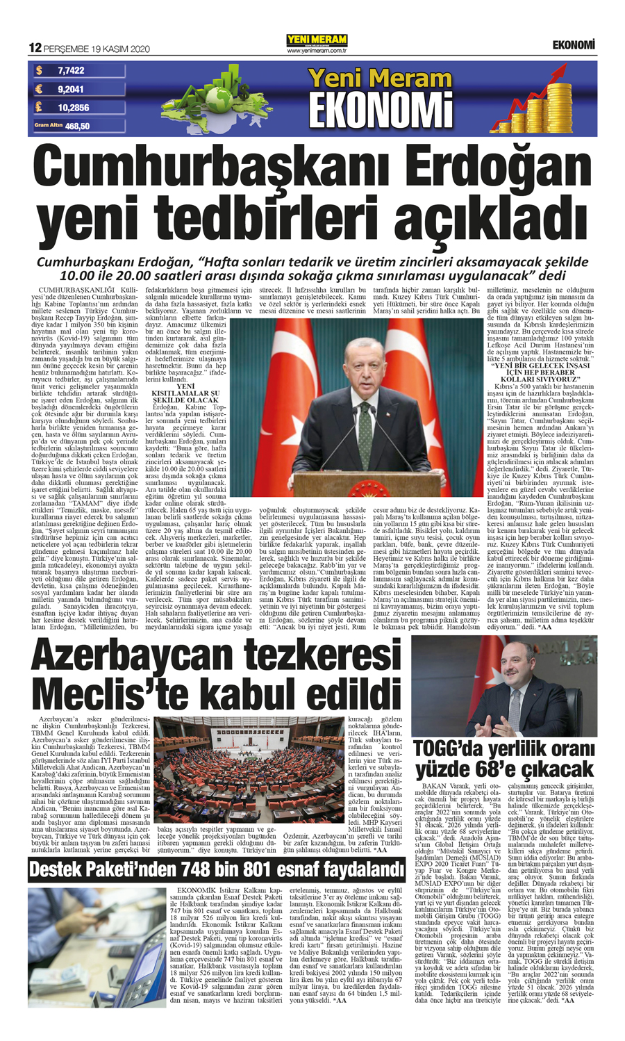 19 Kasım 2020 Yeni Meram Gazetesi