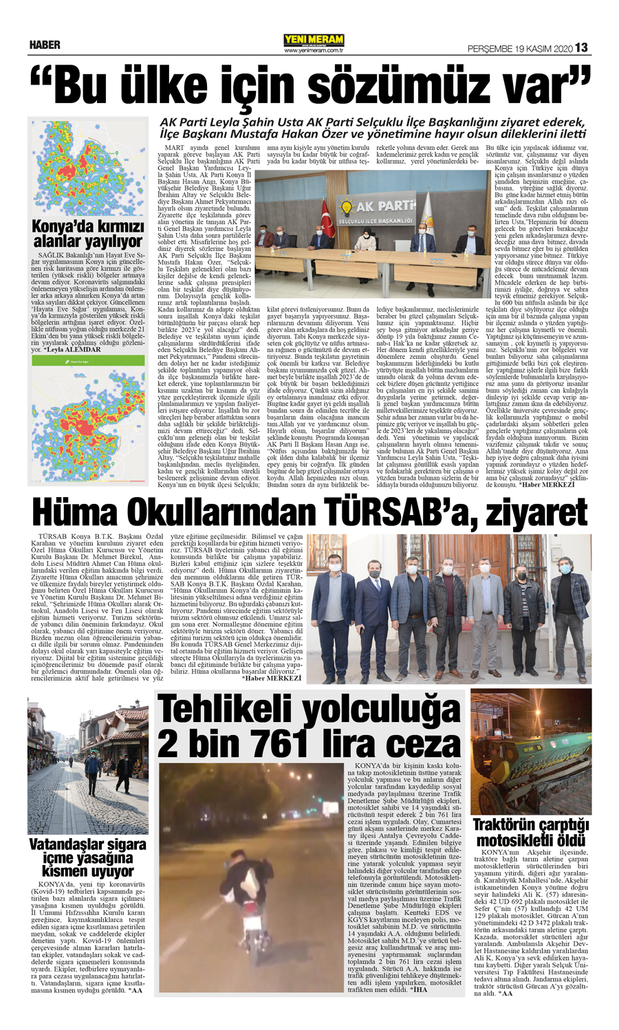 19 Kasım 2020 Yeni Meram Gazetesi