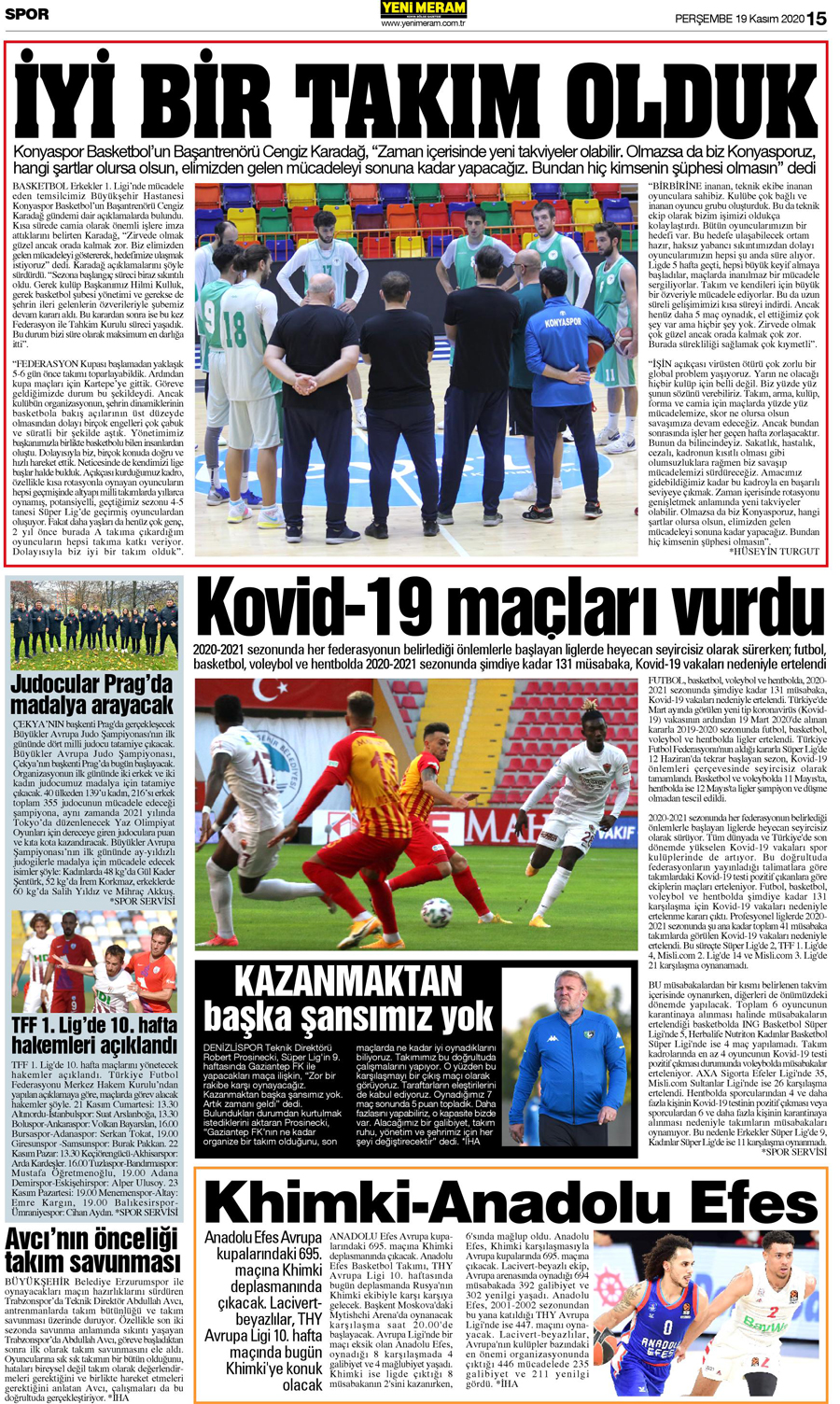 19 Kasım 2020 Yeni Meram Gazetesi