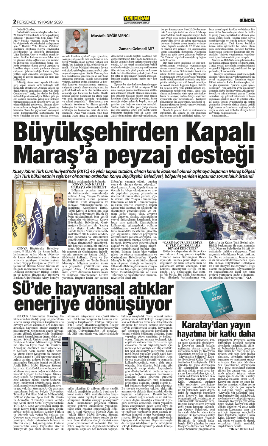 19 Kasım 2020 Yeni Meram Gazetesi