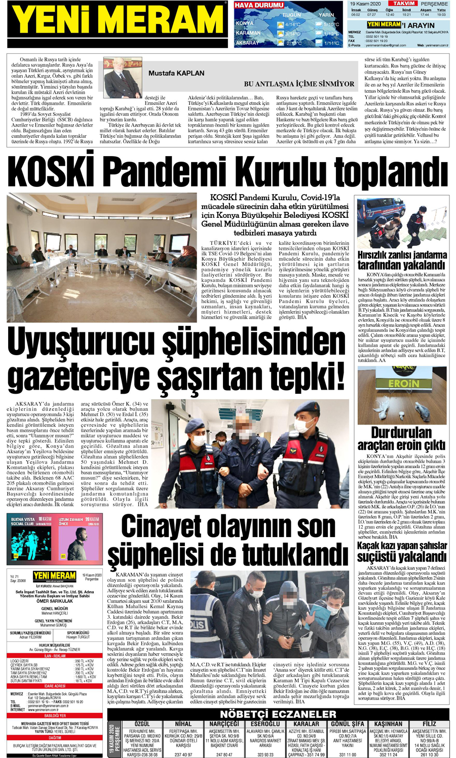 19 Kasım 2020 Yeni Meram Gazetesi