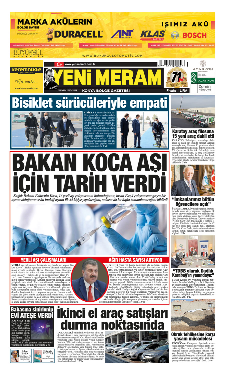 20 Kasım 2020 Yeni Meram Gazetesi