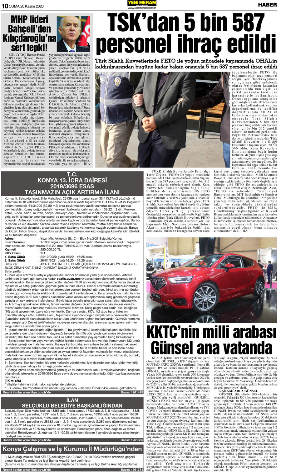 20 Kasım 2020 Yeni Meram Gazetesi