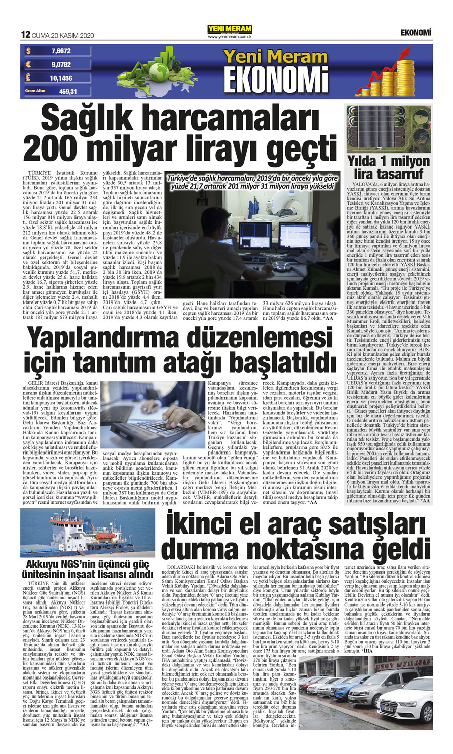 20 Kasım 2020 Yeni Meram Gazetesi