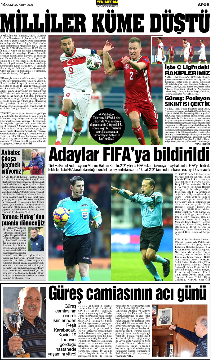 20 Kasım 2020 Yeni Meram Gazetesi