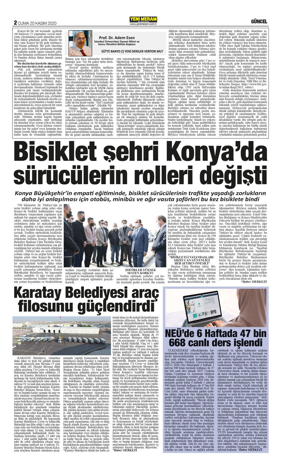 20 Kasım 2020 Yeni Meram Gazetesi