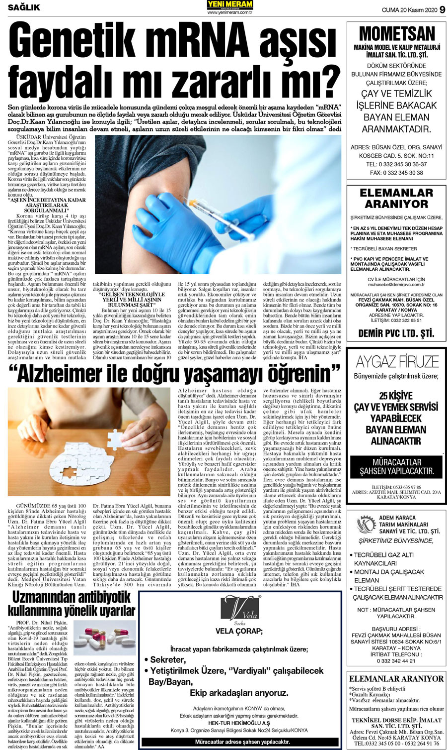 20 Kasım 2020 Yeni Meram Gazetesi