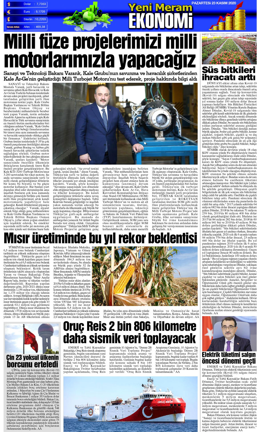 23 Kasım 2020 Yeni Meram Gazetesi