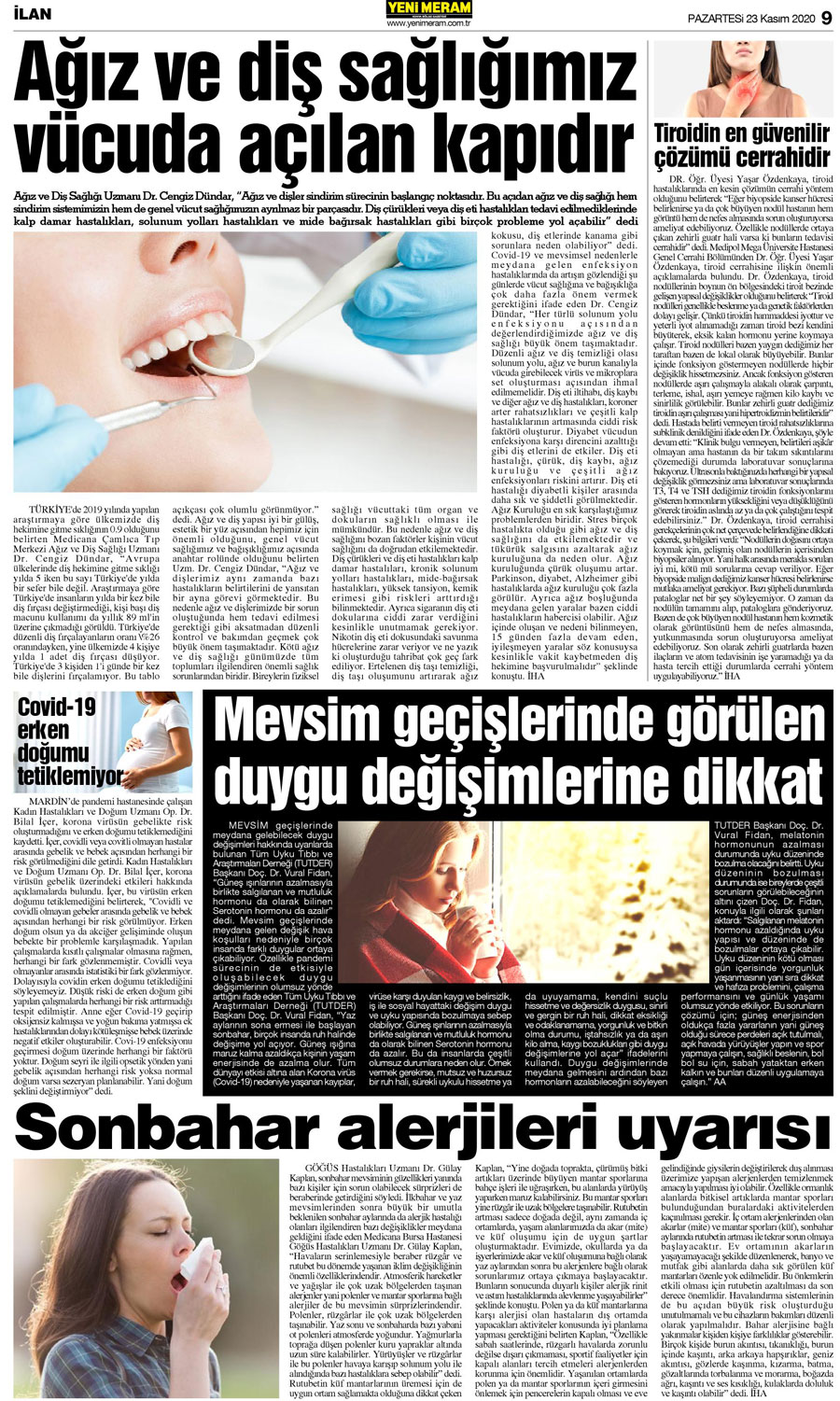 23 Kasım 2020 Yeni Meram Gazetesi