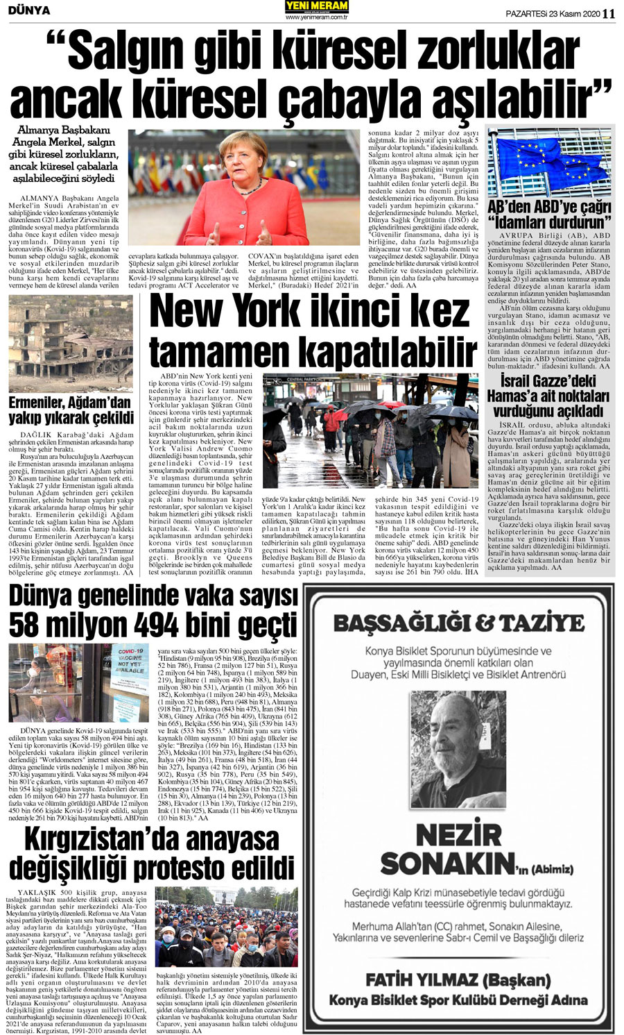 23 Kasım 2020 Yeni Meram Gazetesi