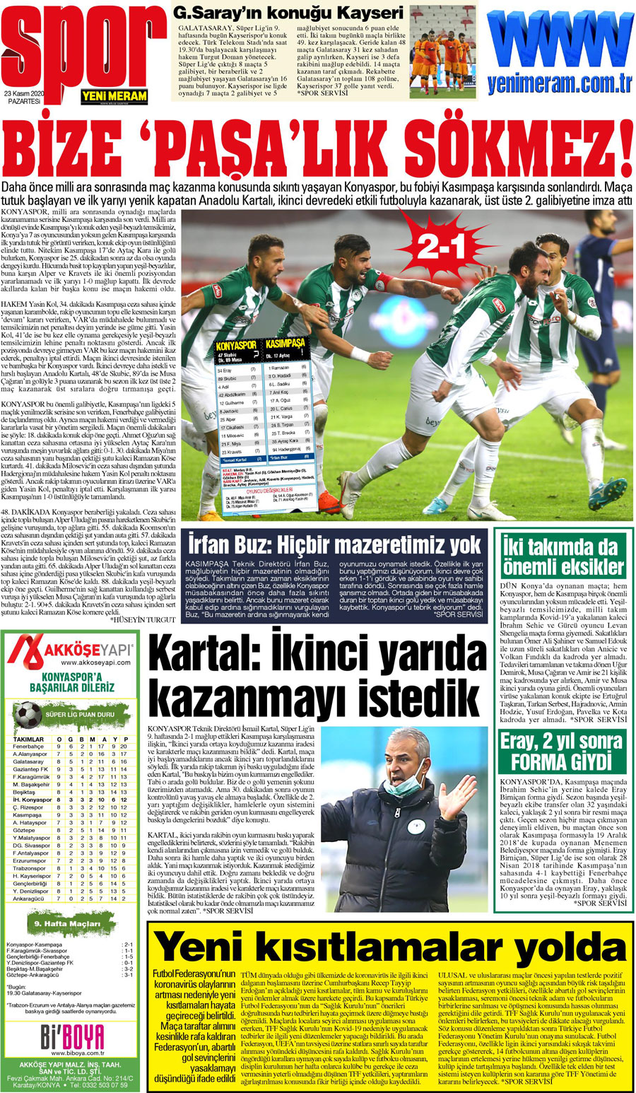 23 Kasım 2020 Yeni Meram Gazetesi