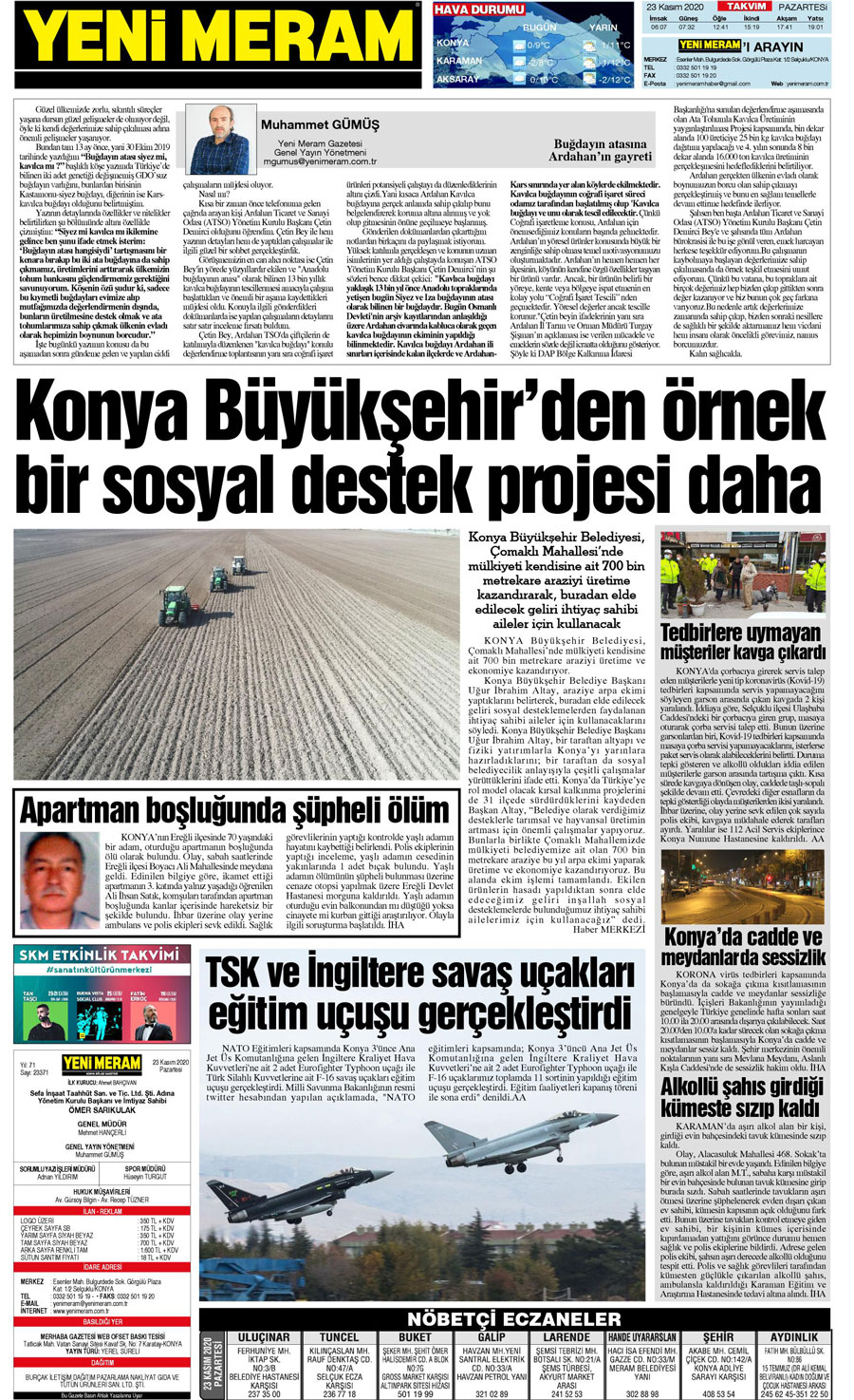 23 Kasım 2020 Yeni Meram Gazetesi