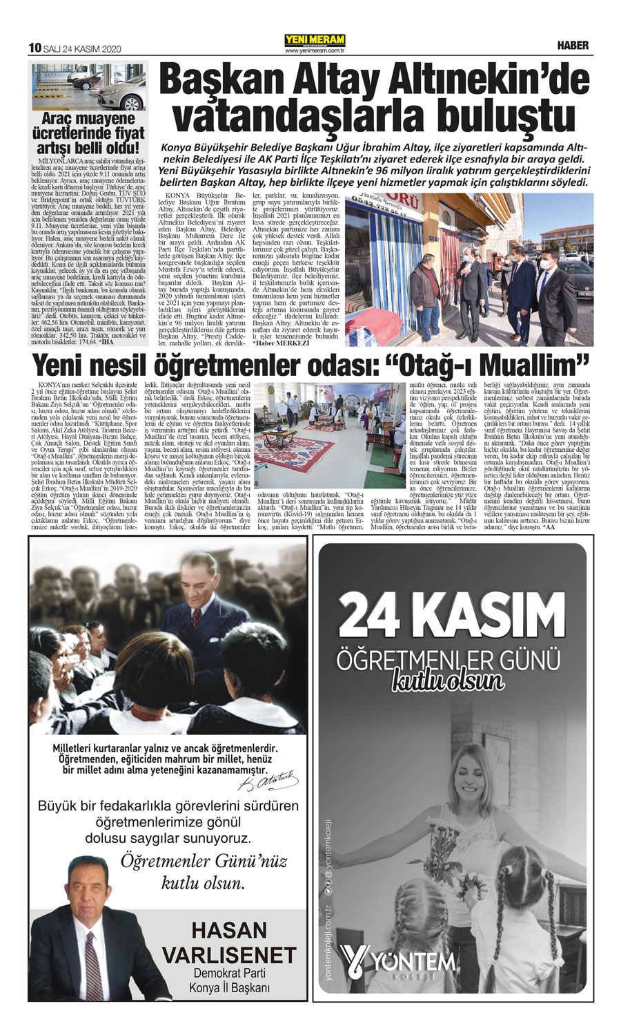 24 Kasım 2020 Yeni Meram Gazetesi