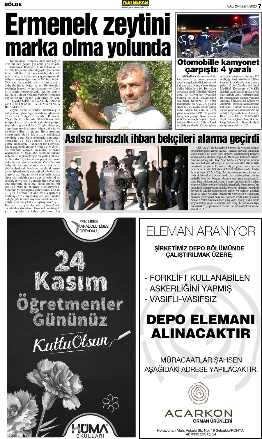 24 Kasım 2020 Yeni Meram Gazetesi