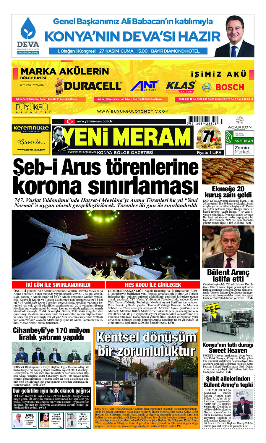 25 Kasım 2020 Yeni Meram Gazetesi