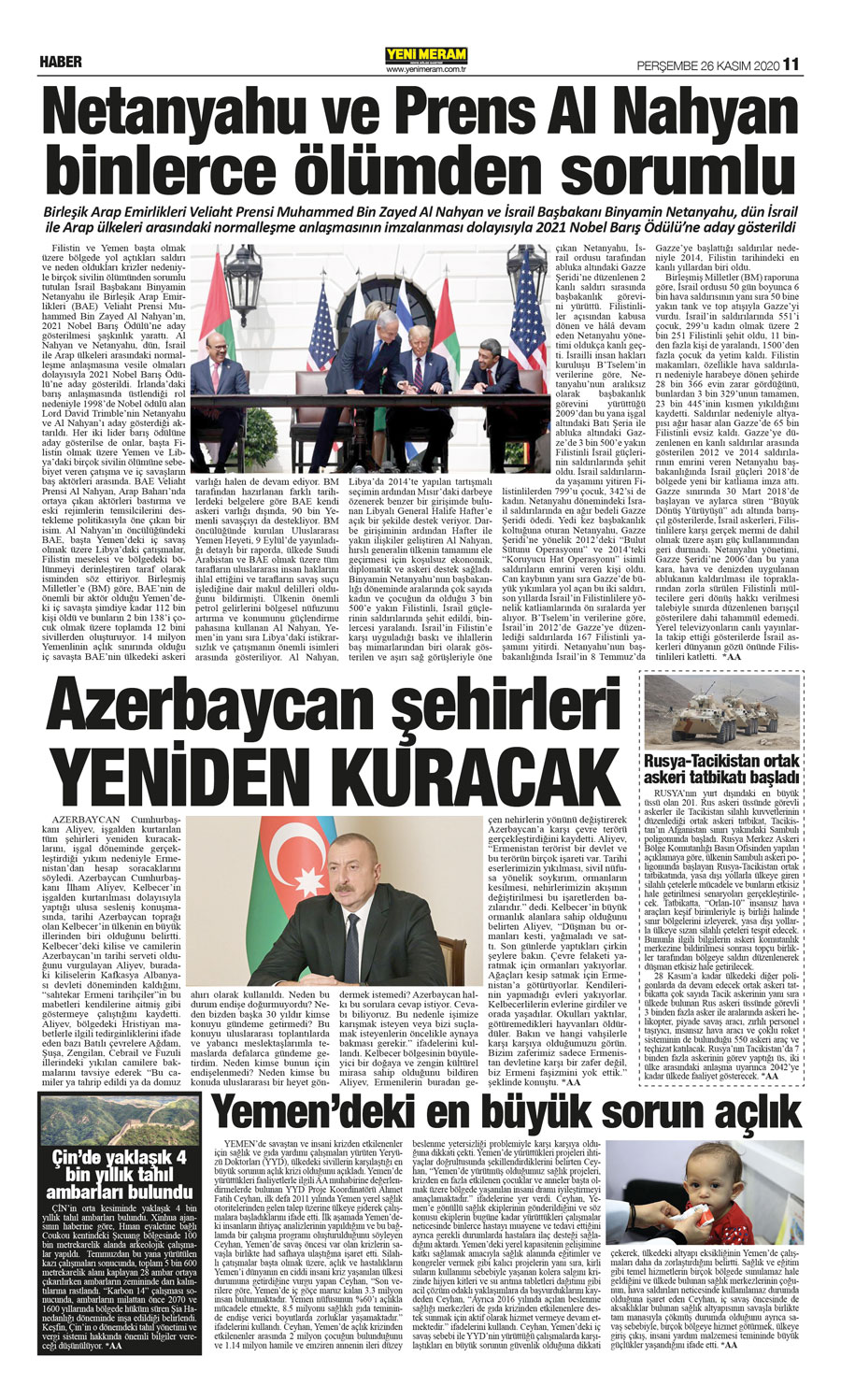 26 Kasım 2020 Yeni Meram Gazetesi