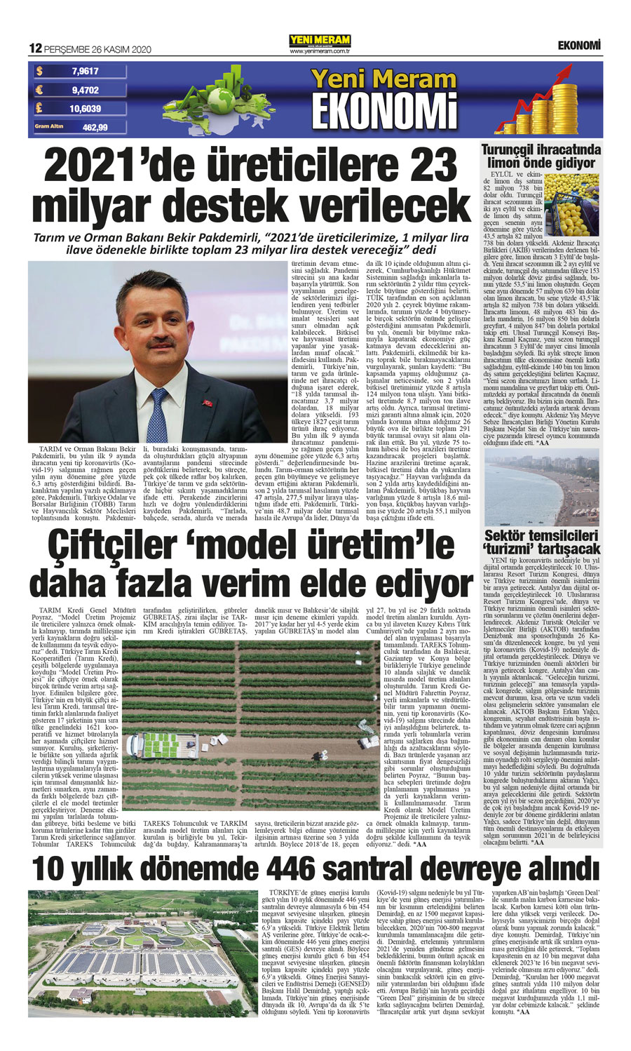 26 Kasım 2020 Yeni Meram Gazetesi