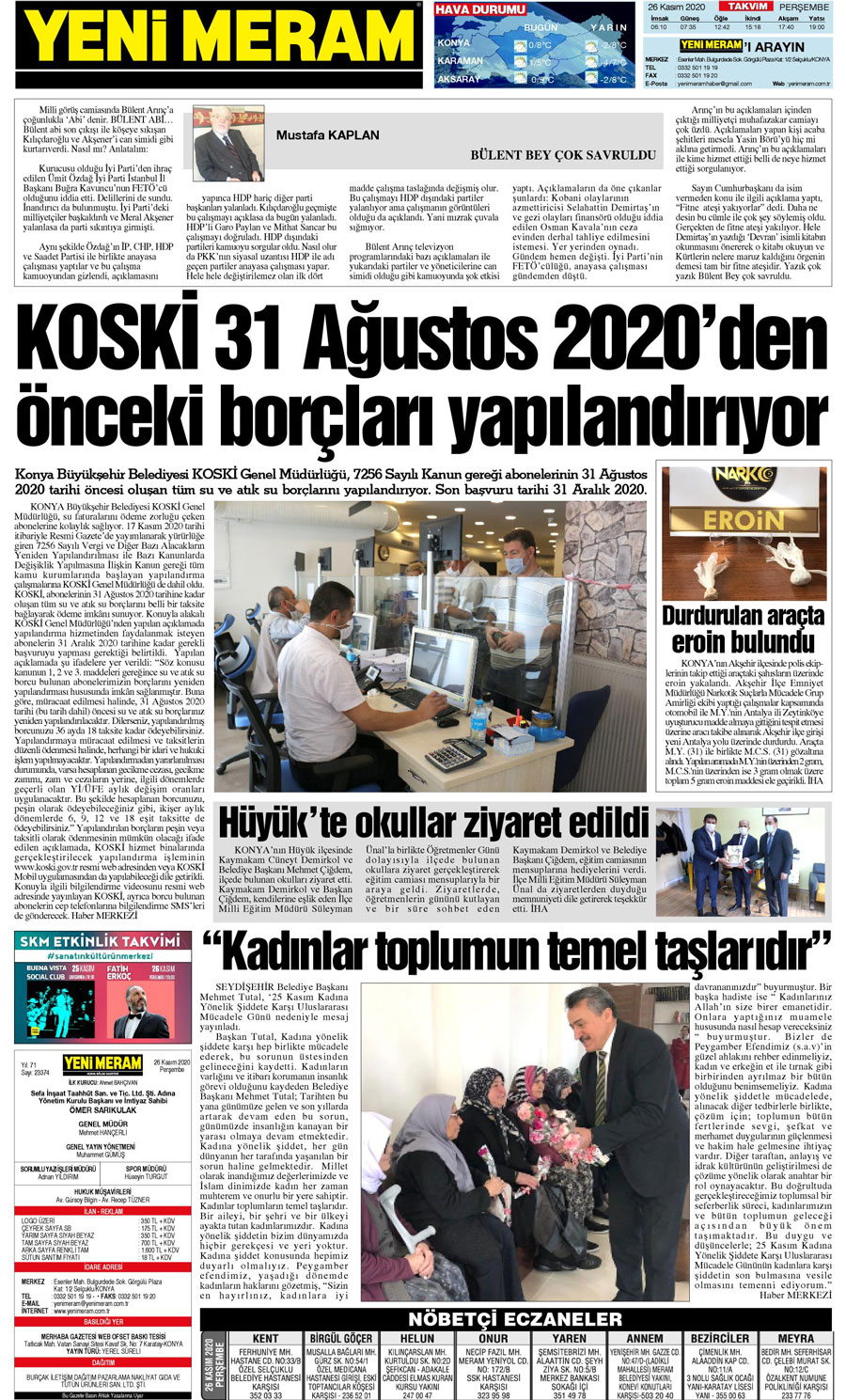 26 Kasım 2020 Yeni Meram Gazetesi