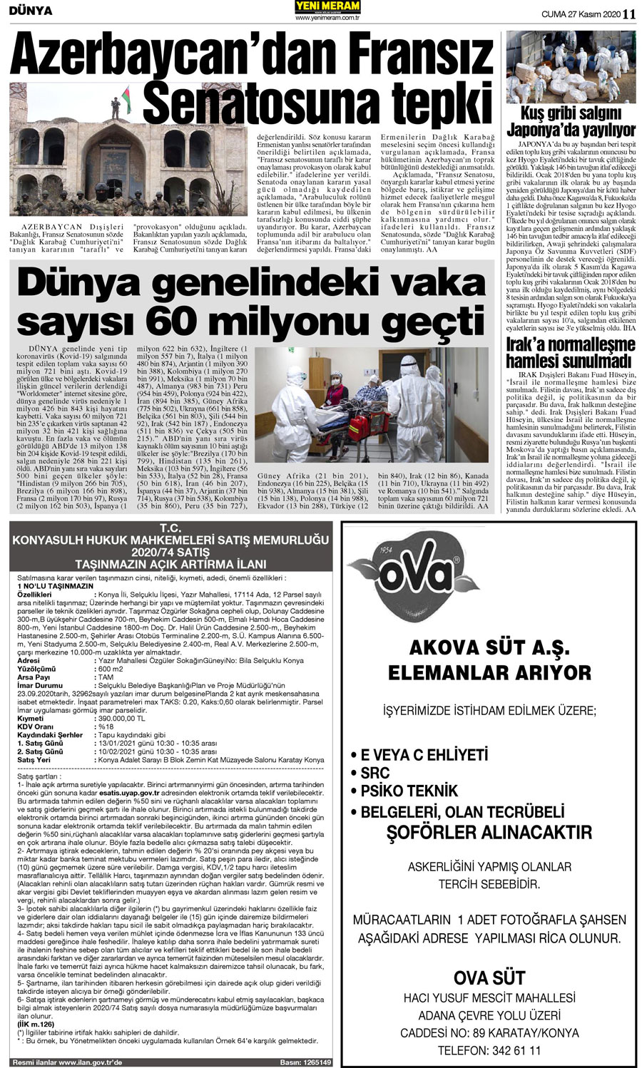 27 Kasım 2020 Yeni Meram Gazetesi