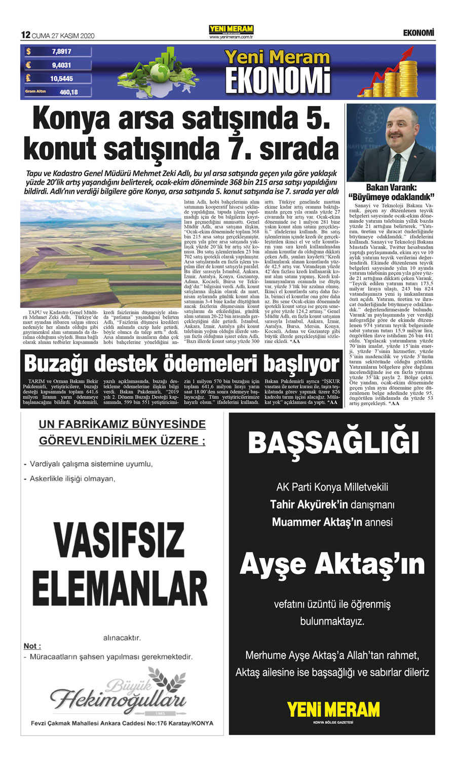 27 Kasım 2020 Yeni Meram Gazetesi