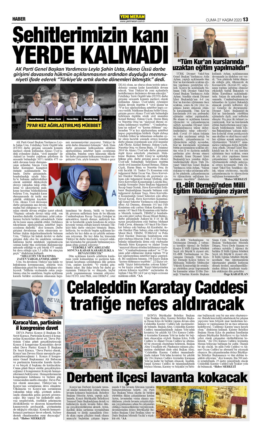 27 Kasım 2020 Yeni Meram Gazetesi