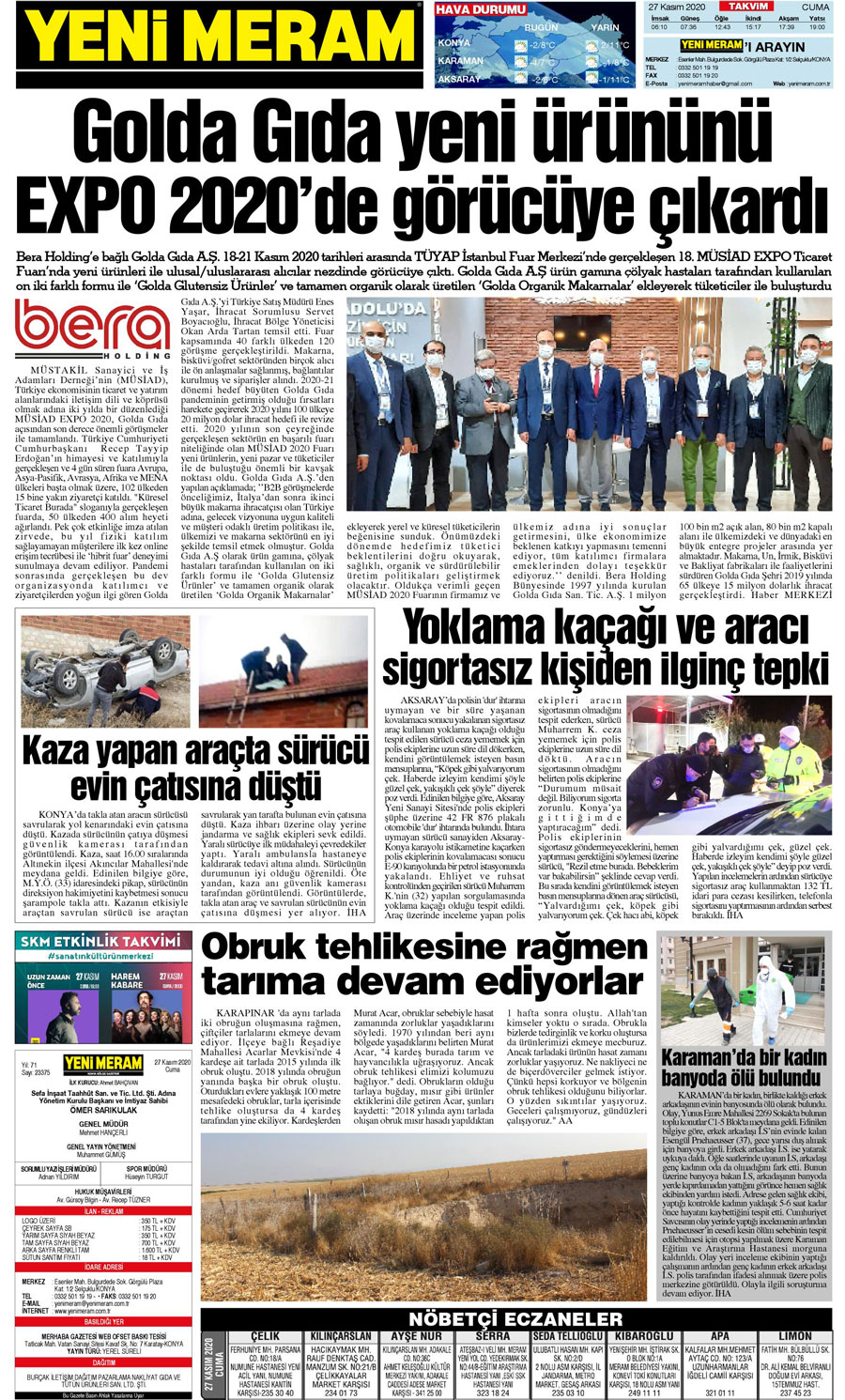 27 Kasım 2020 Yeni Meram Gazetesi