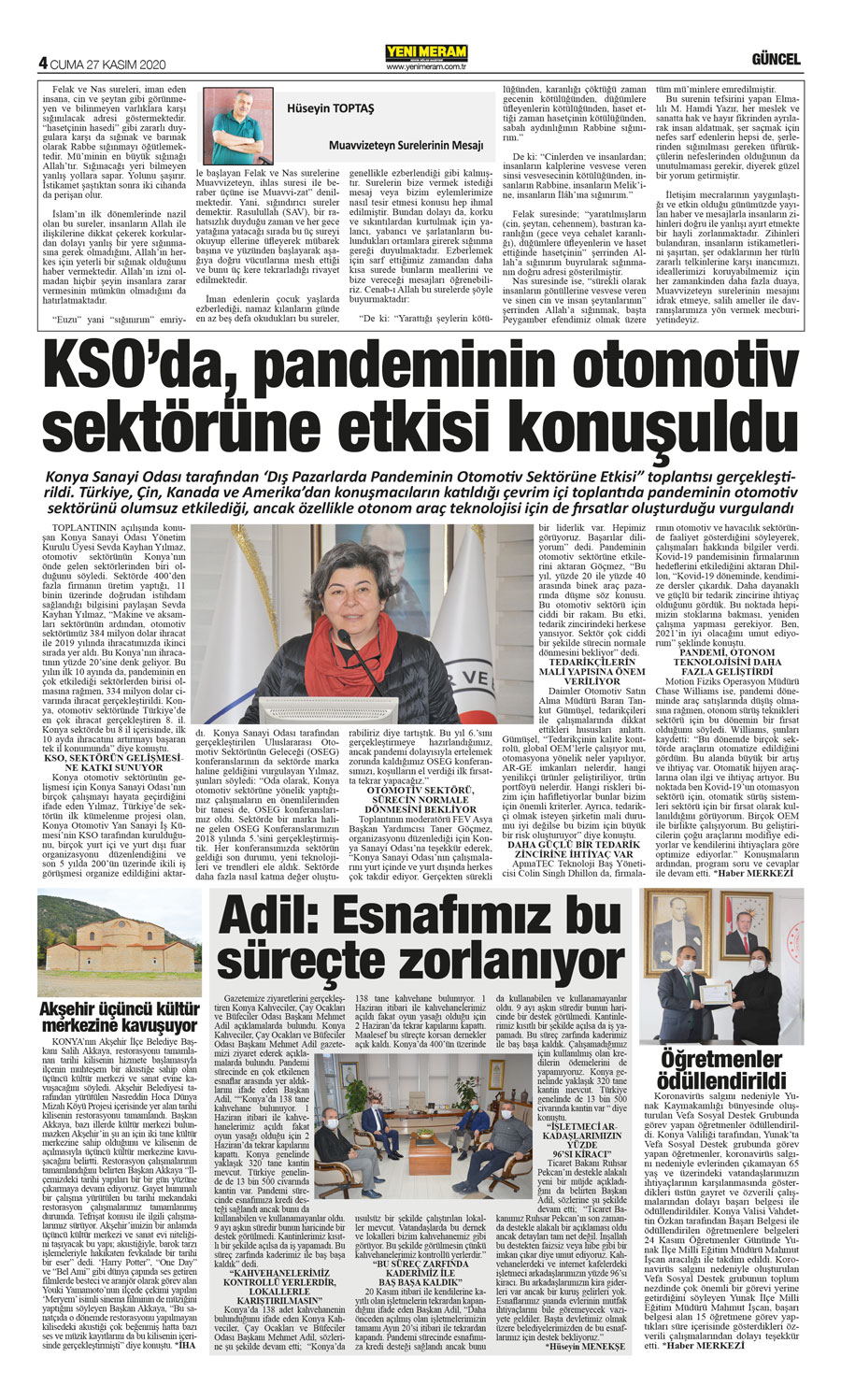 27 Kasım 2020 Yeni Meram Gazetesi