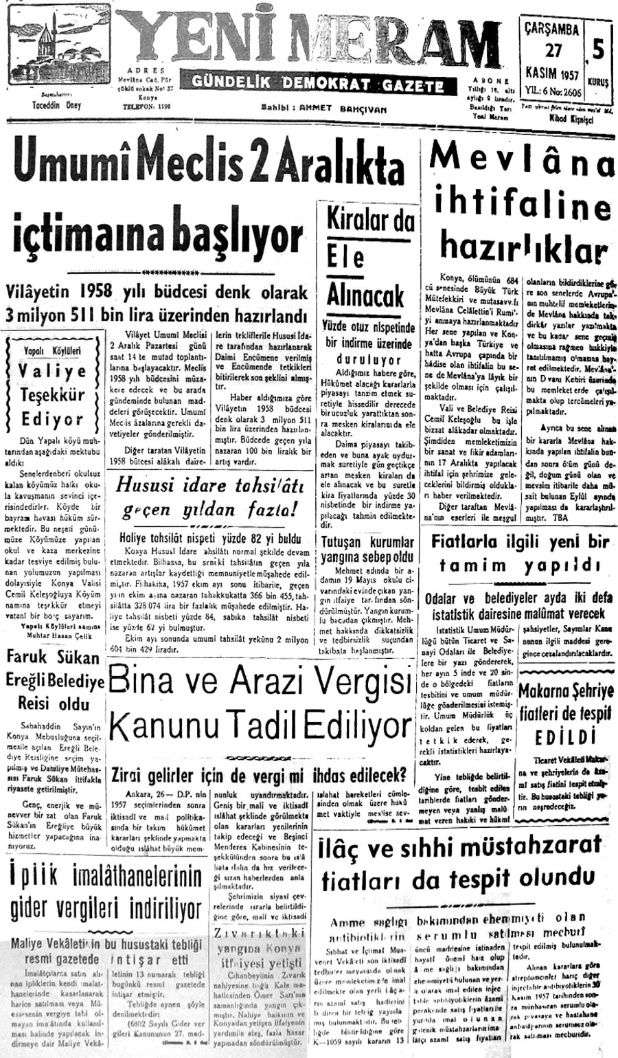 27 Kasım 2020 Yeni Meram Gazetesi