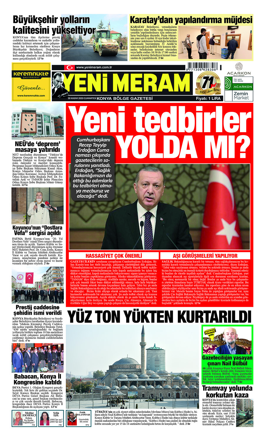 28 Kasım 2020 Yeni Meram Gazetesi