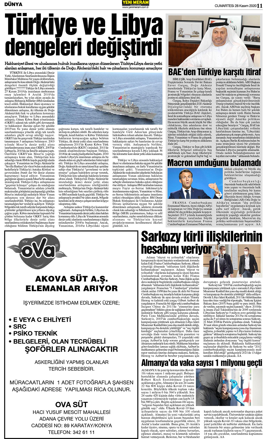 28 Kasım 2020 Yeni Meram Gazetesi