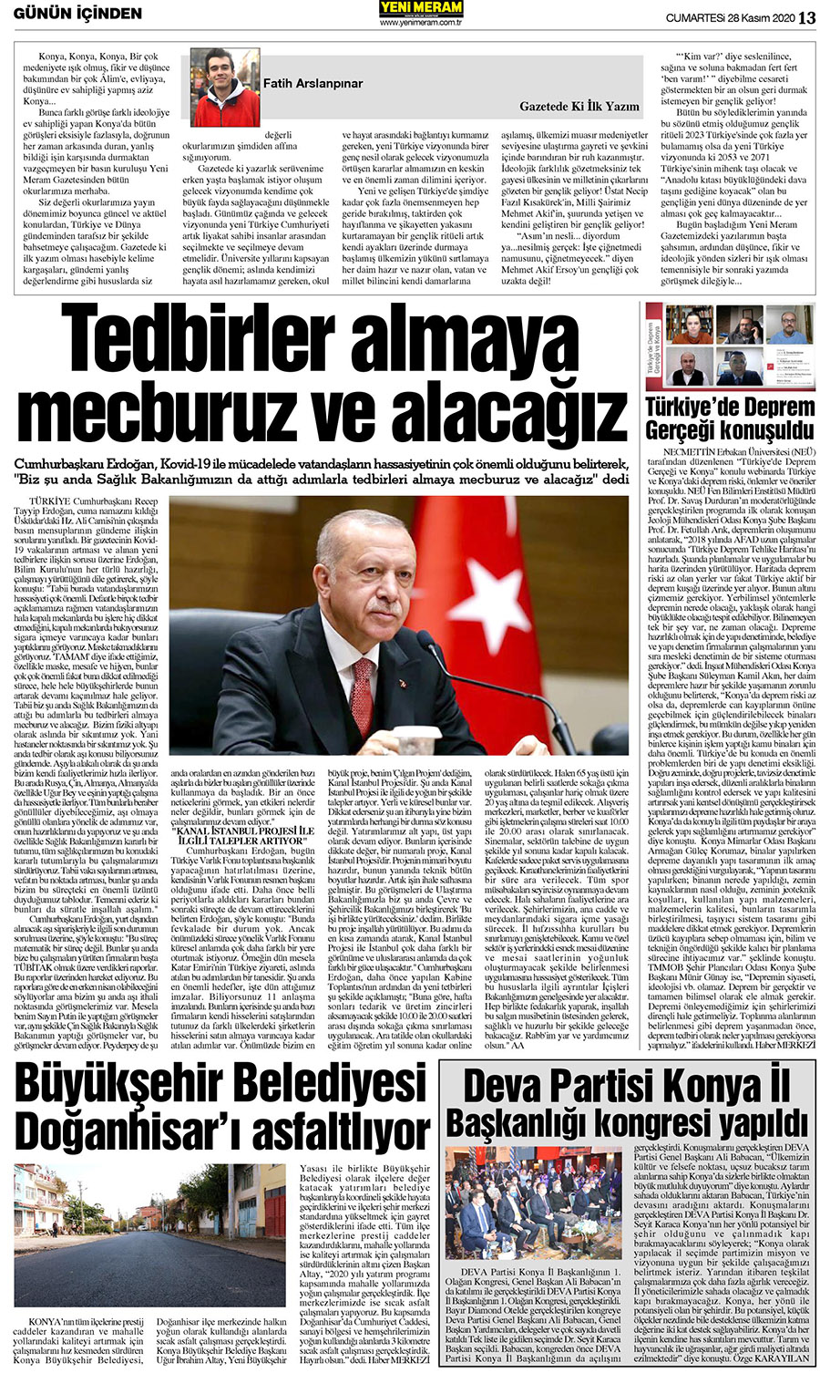 28 Kasım 2020 Yeni Meram Gazetesi