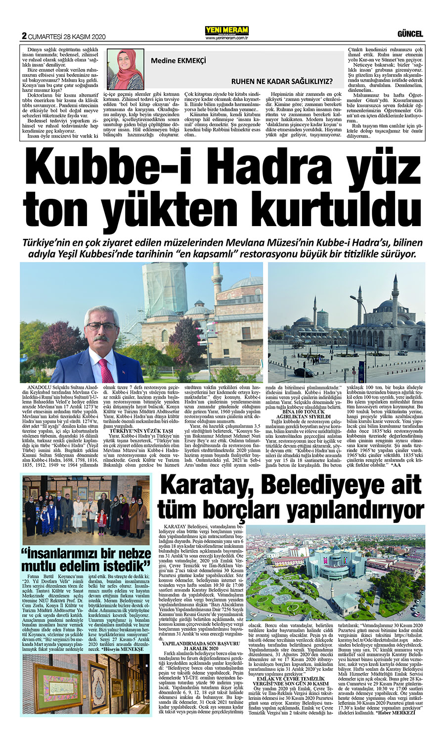 28 Kasım 2020 Yeni Meram Gazetesi