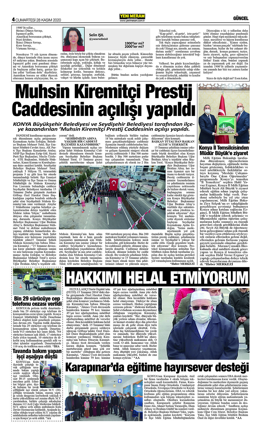 28 Kasım 2020 Yeni Meram Gazetesi