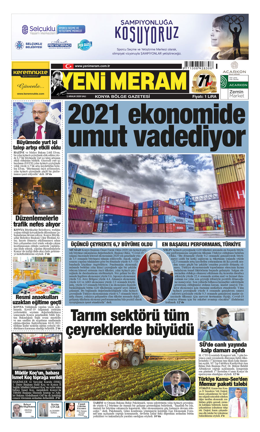 1 Aralık 2020 Yeni Meram Gazetesi