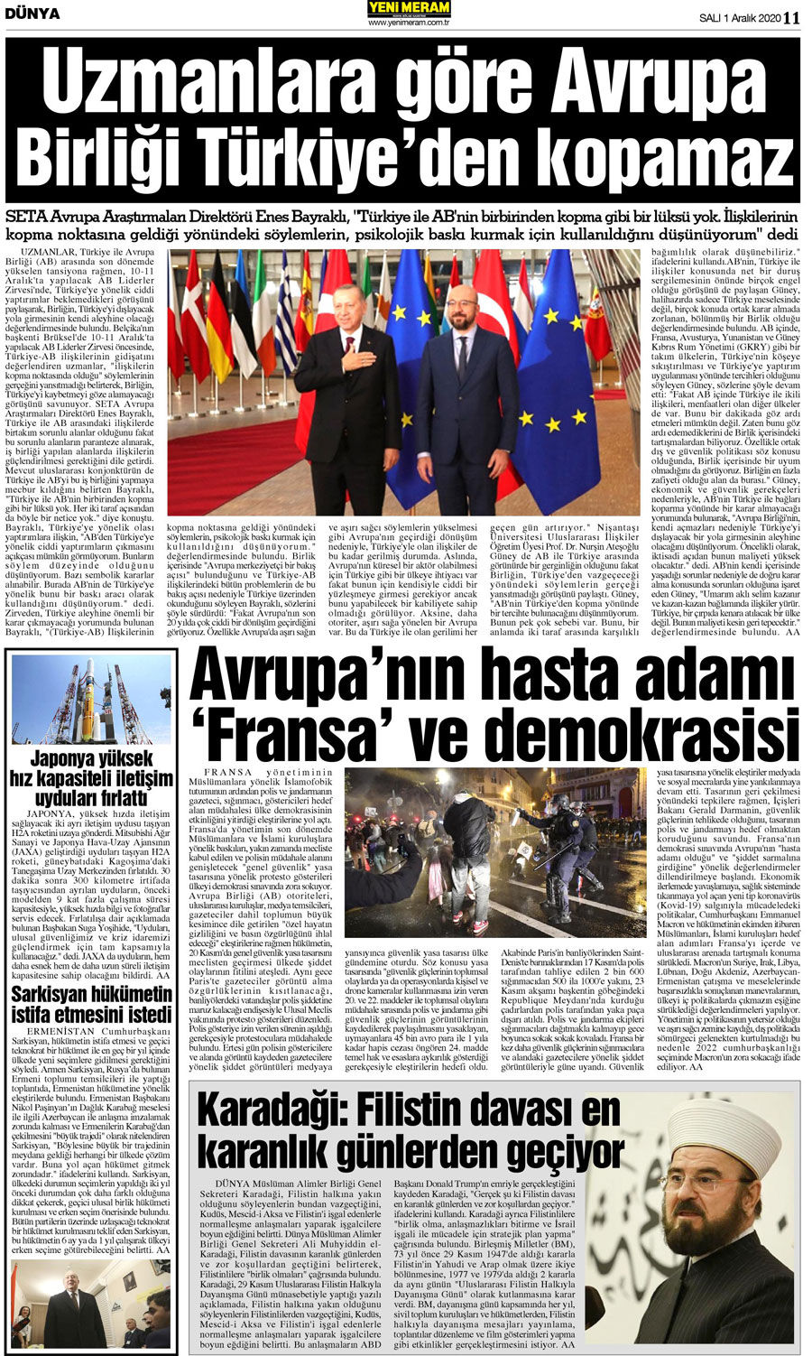 1 Aralık 2020 Yeni Meram Gazetesi