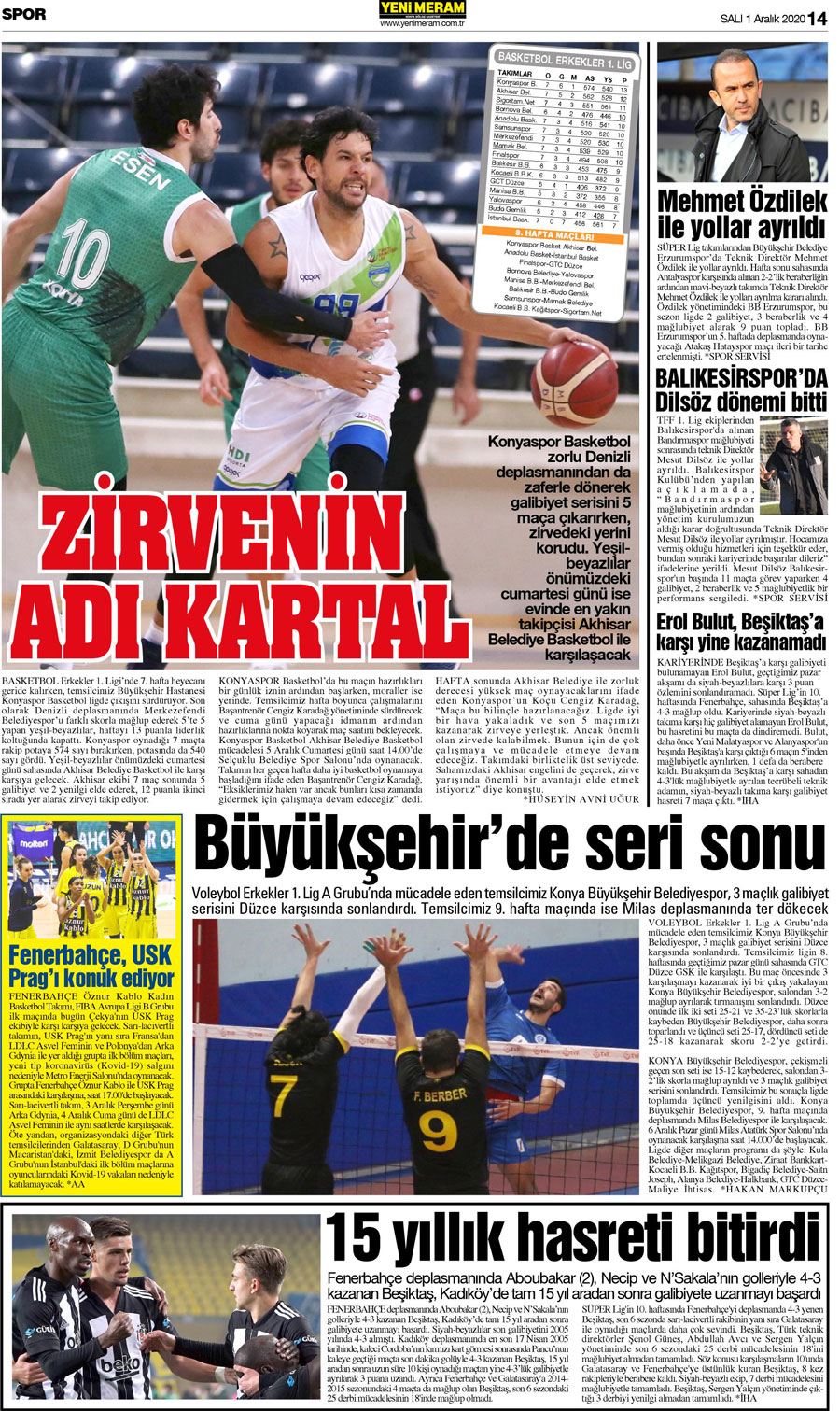 1 Aralık 2020 Yeni Meram Gazetesi