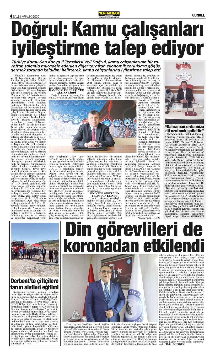 1 Aralık 2020 Yeni Meram Gazetesi