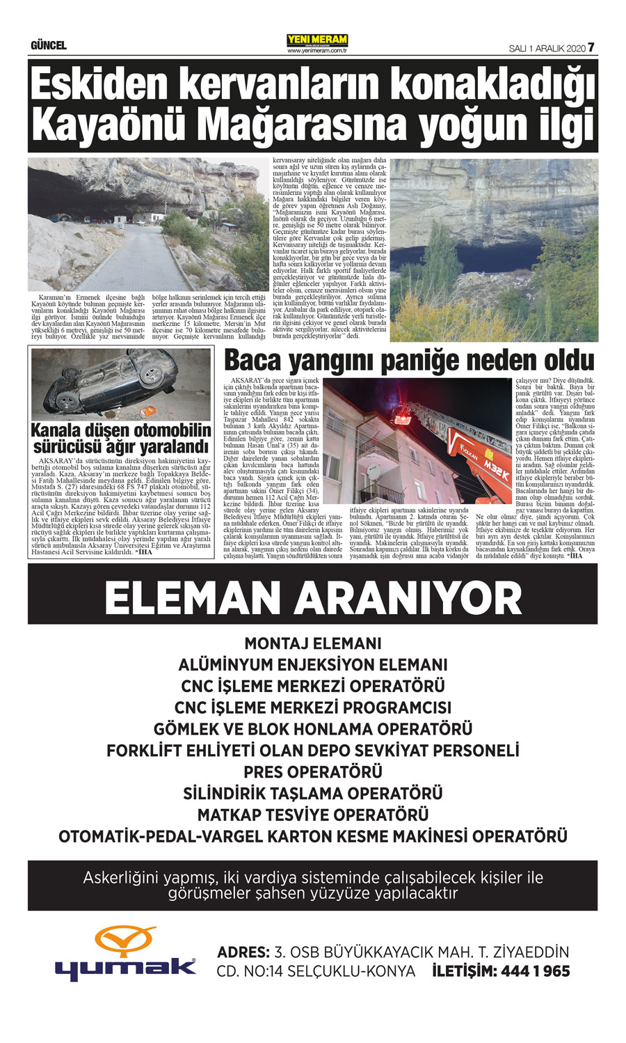 1 Aralık 2020 Yeni Meram Gazetesi