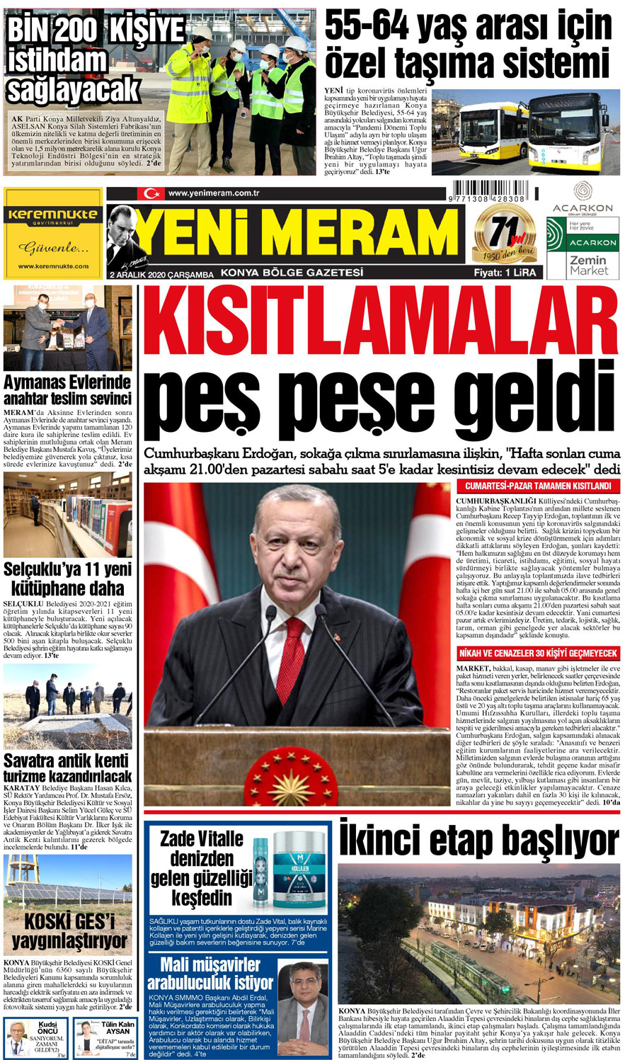 2 Aralık 2020 Yeni Meram Gazetesi