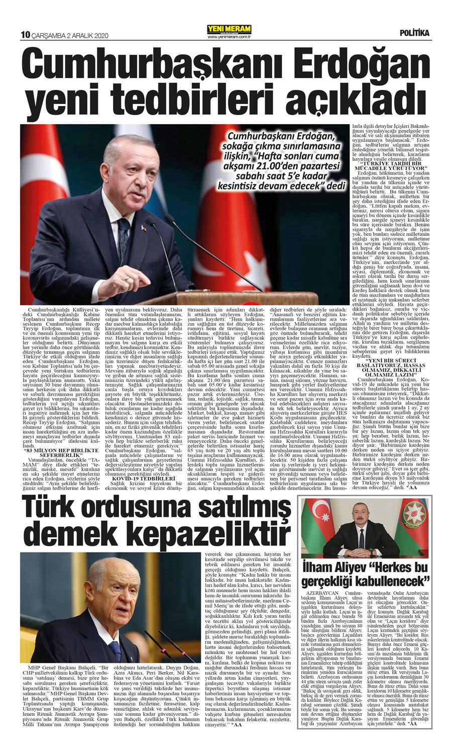 2 Aralık 2020 Yeni Meram Gazetesi