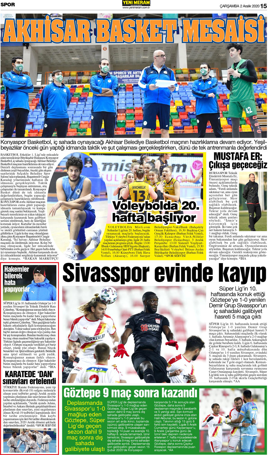 2 Aralık 2020 Yeni Meram Gazetesi