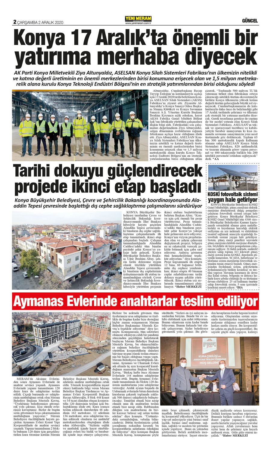 2 Aralık 2020 Yeni Meram Gazetesi