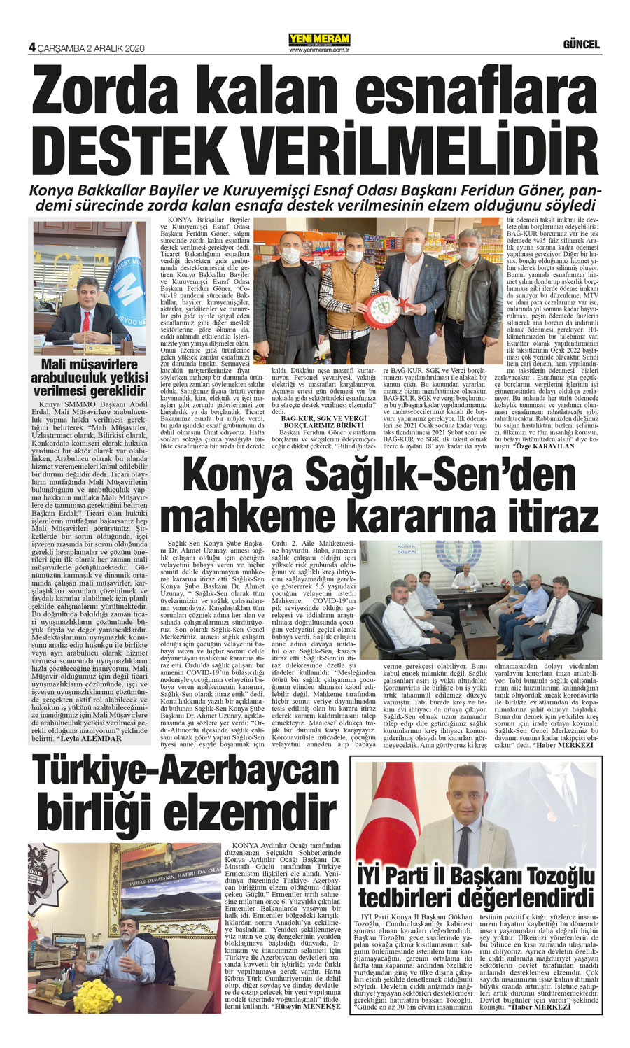 2 Aralık 2020 Yeni Meram Gazetesi